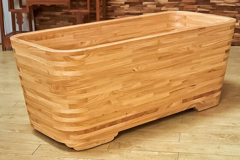 Wooden Rectangular Deep Soaking Tub Freestanding Bathtub